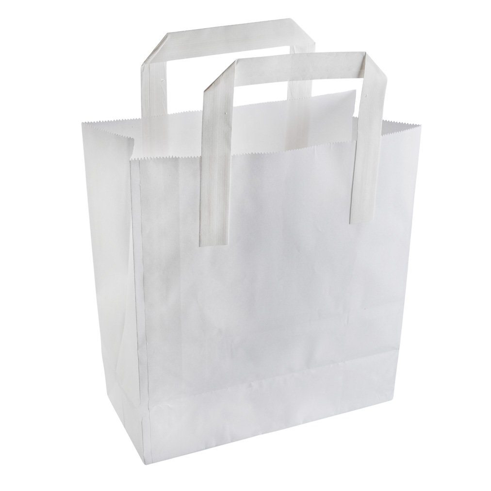 White Ext Handle Paper Bag (220x100x240mm/9x4x9″) Med