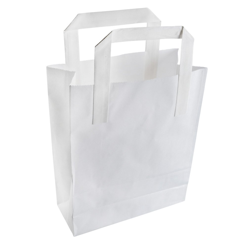 White Ext Handle Paper Bag (190x80x250mm/7x3x10″) Sml