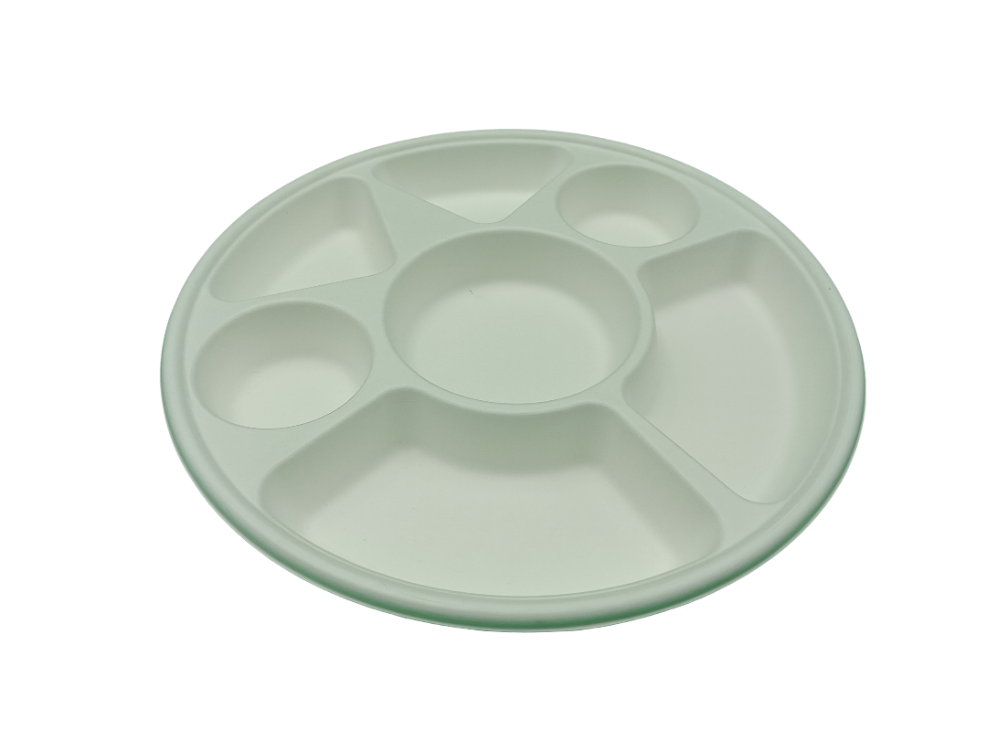 Bagasse Meal Tray 7 Comp Round (280mm Dia) White