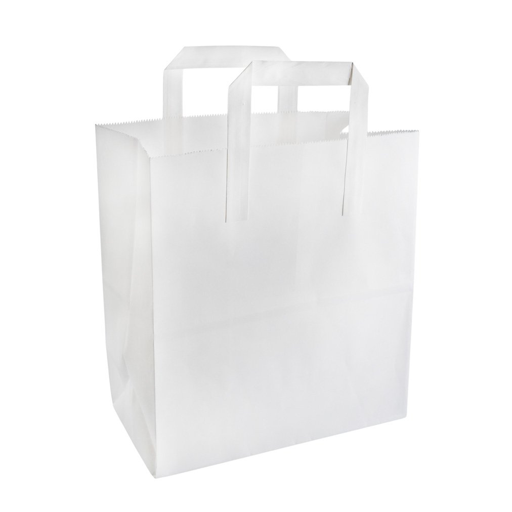 White Ext Handle Paper Bag (260x140x290mm/10×5.5×12″) Lge