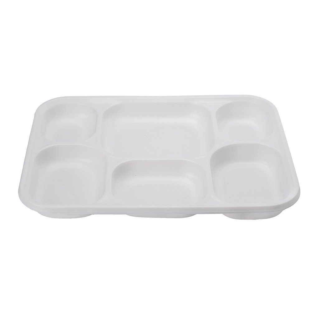 Plastic Plate Reusable Rect 6 comp (305x230mm/12×9″) White
