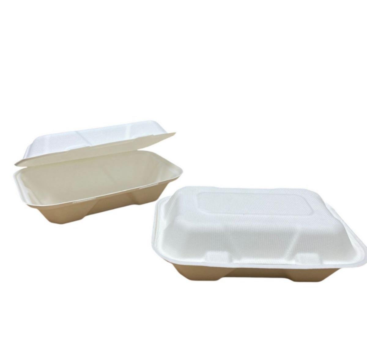 Bagasse Lunch Box (232x155x78mm/9×6″) White (HB10) Deep