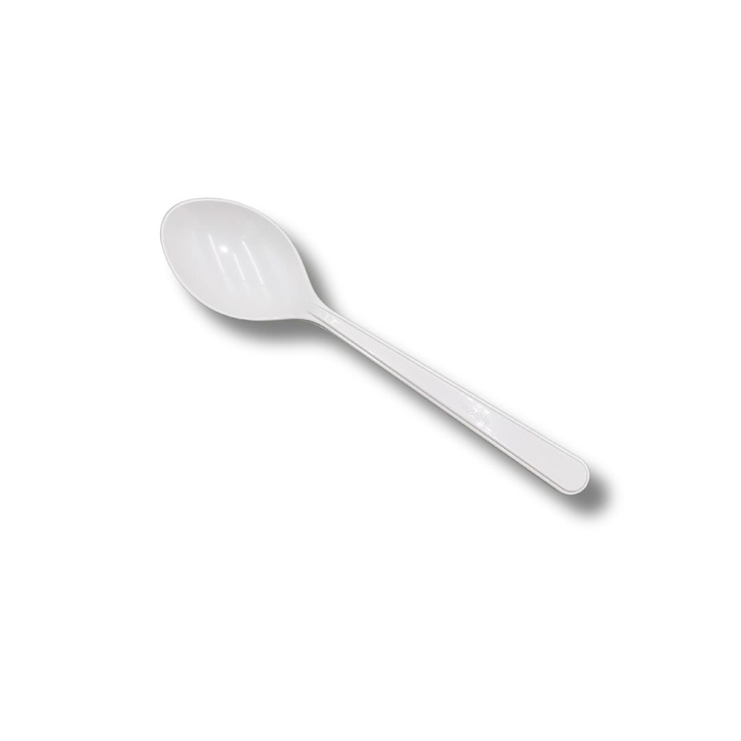 White Luxury Reusable PS (180mm/7.0″) Dessert Spoon